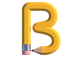3d render of Alphabet letter B, made of yellow pencil, high resolution image ready to use for graphic design purposes