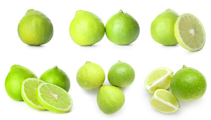 Set of aromatic bergamot fruit on white background