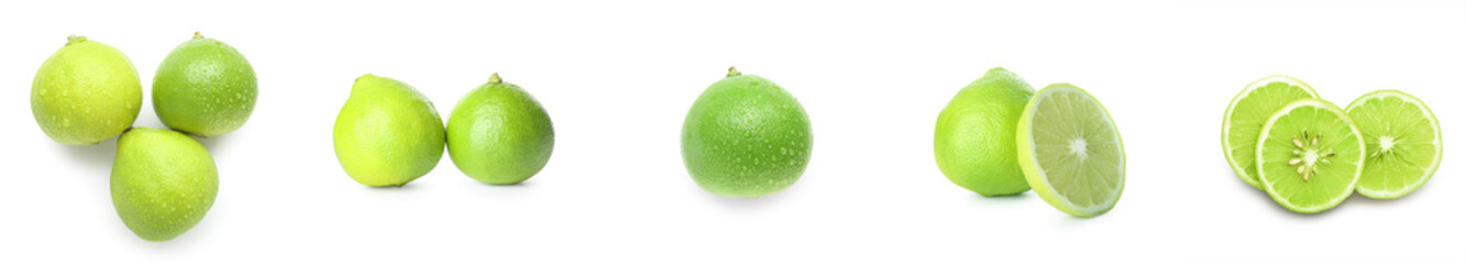 Set of aromatic bergamot fruit on white background