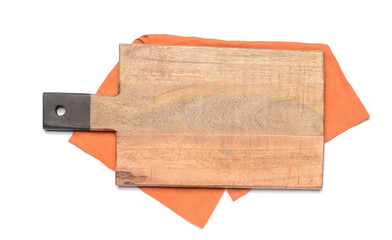 New cutting board and napkin on white background