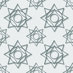 Abstract 3d geometric star background on grey, seamless pattern, texture for design, wallpaper and tile, vector illustration