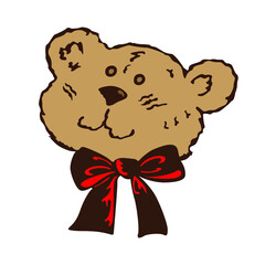 Bear head and bow on a white background, children's drawing, template for cards or wallpapers, vector illustration