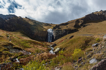 Waterfall Terskol panoramic Kabardino Balkaria Russia Caucasus