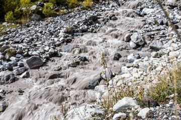 Powerful flow of mountain river Caucasus Kabardino Balkaria Russia