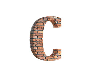 3d render of Alphabet Letter C, the 3d font made of Brick. high resolution image for graphic design purposes 