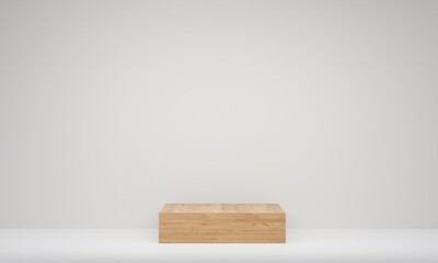 Wood geometry pedestal for display. Empty product stand with a geometrical shape. minimal style. 3d render illustration.