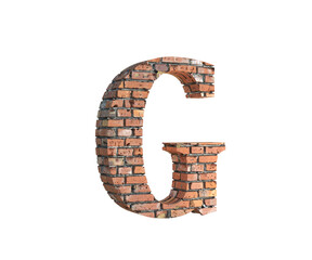 3d render of Alphabet Letter G, the 3d font made of Brick. high resolution image for graphic design purposes 