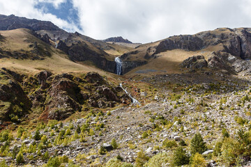 View of the waterfall Terskol Kabardino Balkaria Russia Caucasus