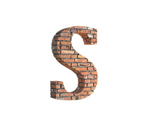 Naklejka premium 3d render of Alphabet Letter S, the 3d font made of Brick. high resolution image for graphic design purposes 