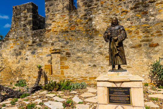 Statue of Antonio Margil De Jesus at Mission San José, San Antonio Missions National Historical Park, San Antonio, Texas,USA
