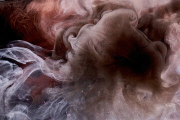 Multicolored dark smoke on black ink background, colorful fog, abstract swirling touch ocean sea,...