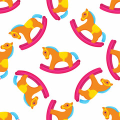 Rocking horse seamless pattern. First toys. Cloth, wallpaper, wrapping, fabric, print , surface, baby design.