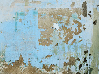 old blue paint concrete wall with crack
