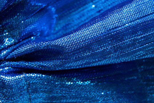 Shiny Blue Fabric As Background Macro Photo, Festive Packaging