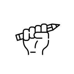 Artist and designer icon. Hand holding up a pencil. Pixel perfect, editable stroke icon