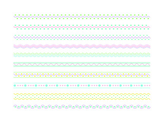 Cute, abstract, colorful decor doodle border graphic set.