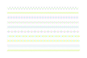 Cute, abstract, colorful decor doodle border graphic set.