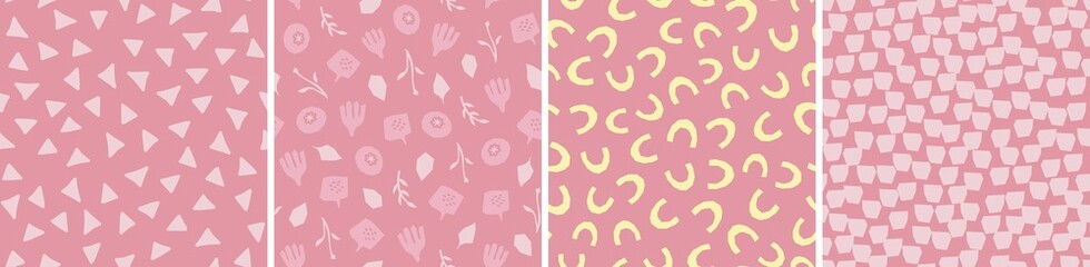 Collection of cute botanical seamless patterns. Spring summer illustrations