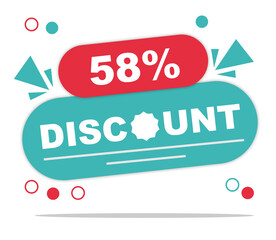 Offer 58 percent discount label isolated on white background. Special promo off price reduction badge vector illustration