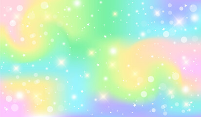 Holographic fantasy rainbow background. Abstract unicorn sky with stars. Magical landscape, abstract magic pattern. Vector