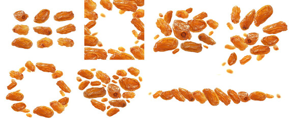 A set of photos. Light grapes levitate on a white background