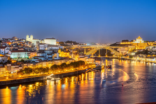View of Porto and the river Douro at night