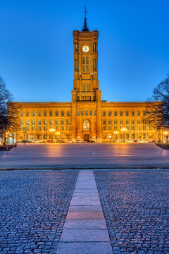 The famous Berlin town hall "Rotes Rathaus" at twilight