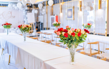 Indoor wedding scene decoration and flowers