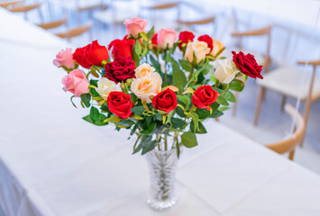 Indoor wedding scene decoration and flowers