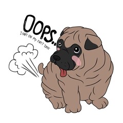 Fat Bulldog fart on first date cartoon funny vector illustration