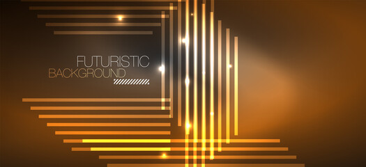 Background neon glowing lines and geometric shapes. Lights in the dark wallpaper for concept of AI technology, blockchain, digital, communication, 5G, science