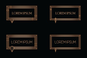 Set of rectangle vintage gold speech bubble. Linear quote text bubble template. Quotation form. EPS10