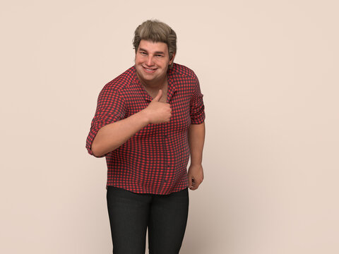 3D Render : Portrait of standing  endomorph (overweight) male body type with thumb up gesture