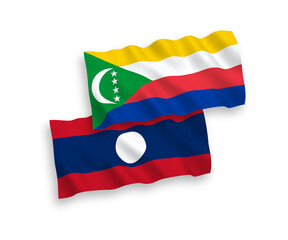 Flags of Union of the Comoros and Laos on a white background