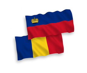 Flags of Romania and Liechtenstein on a white background