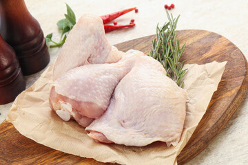 Raw chicken thighs, leg and wing