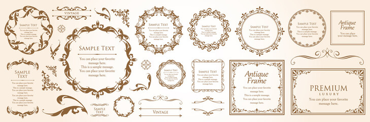 デザイン素材。アンティークな飾り罫のセット。	