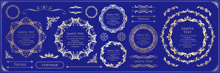 デザイン素材。アンティークな飾り罫のセット。	