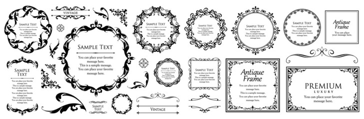 デザイン素材。アンティークな飾り罫のセット。	