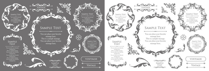 デザイン素材。アンティークな飾り罫のセット。	