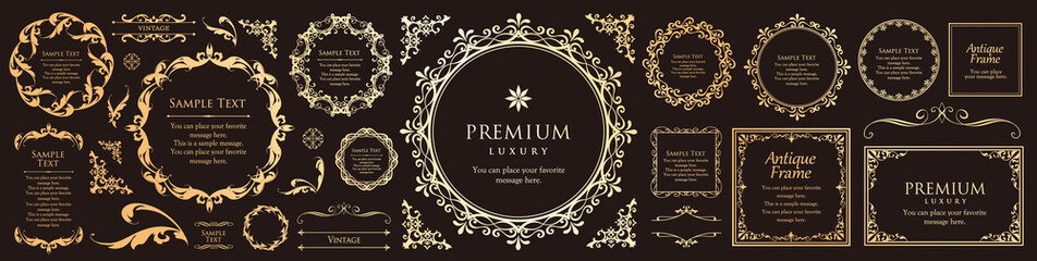 デザイン素材。アンティークな飾り罫のセット。	