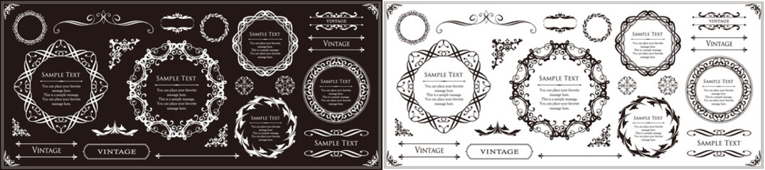デザイン素材。アンティークな飾り罫のセット。	