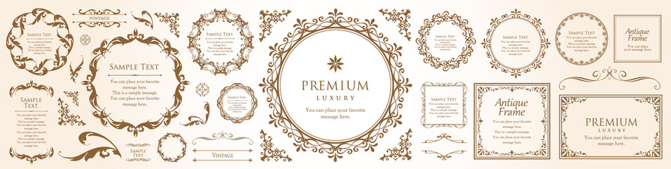 デザイン素材。アンティークな飾り罫のセット。	