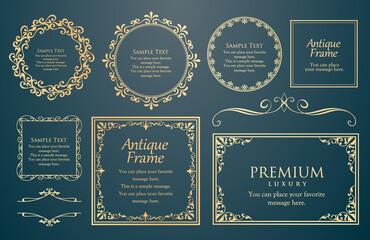 デザイン素材。アンティークな飾り罫のセット。	