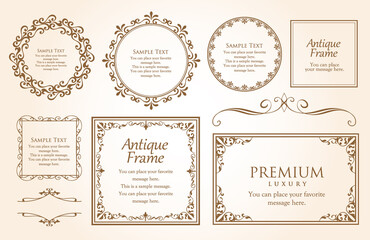デザイン素材。アンティークな飾り罫のセット。	