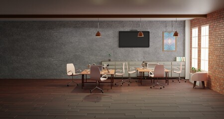 Office room with cubicle workplace.3d rendering