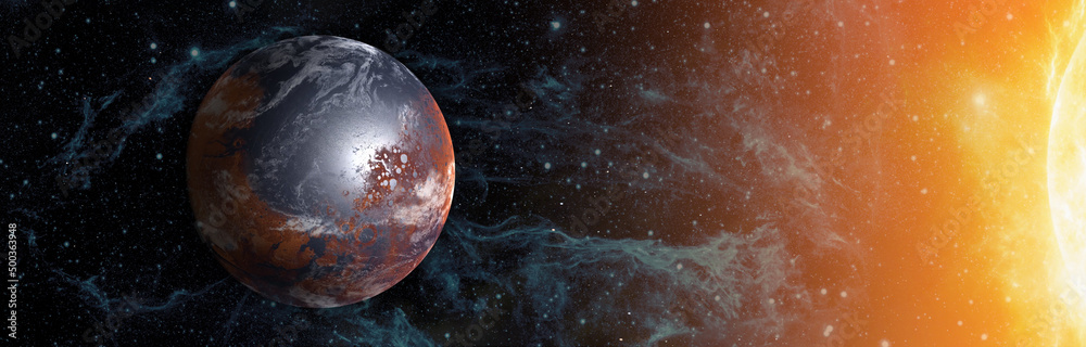 Wall mural alien earth-like planet in space. elements of this image furnished by nasa.