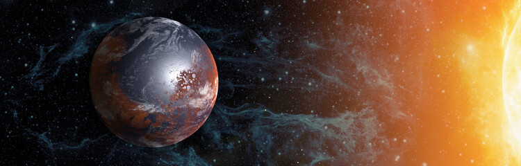 Alien Earth-like planet in space. Elements of this image furnished by NASA.