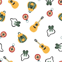 Seamless pattern with camping elements. Design for fabric, textile, wallpaper packaging.	