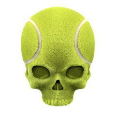 Tennis ball skull - 3D illustration of green ball shaped human skull isolated on white studio background